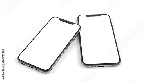 Two blank smartphone screens side by side on a white background