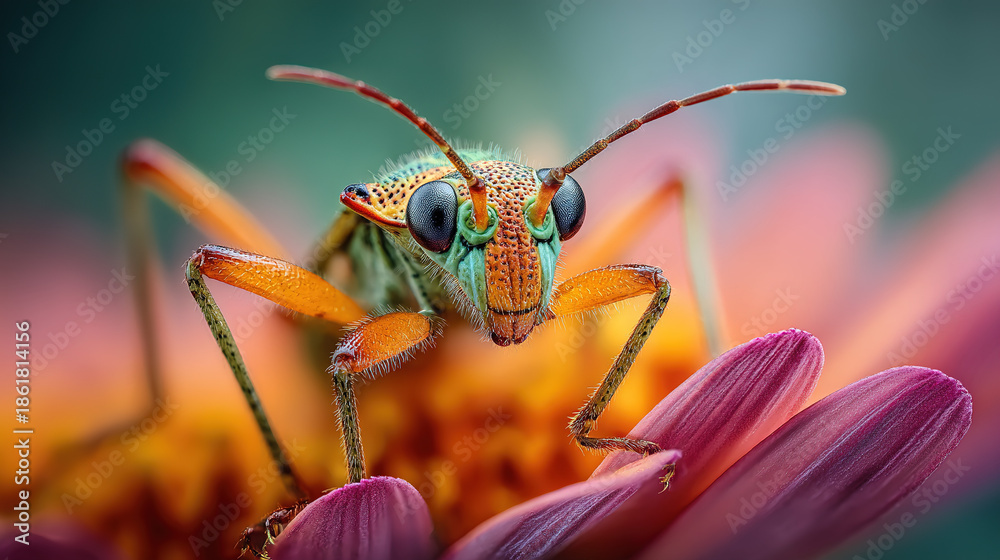 Fototapeta premium Colorful Insect Macro on Flower Petals