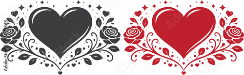 Valentine Floral Heart Illustration with Roses Romantic Love Design