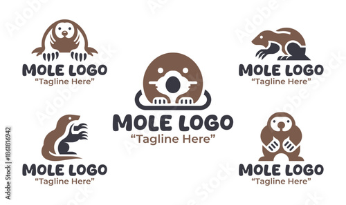 5 Mole Logo Set Modern Minimalist Wildlife Design Collection