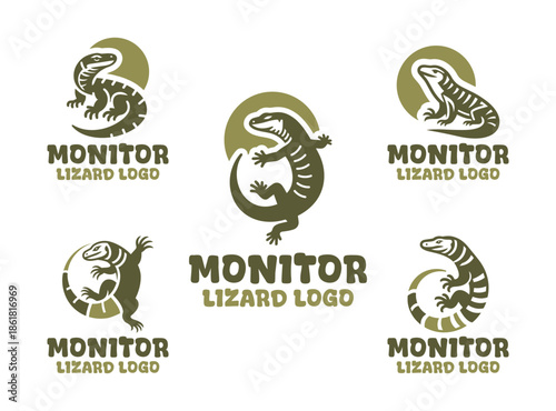 5 Monitor Lizard Logo Set Modern Minimalist Wildlife Design Collection