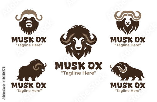 5 Musk Ox Logo Set Modern Minimalist Wildlife Design Collection
