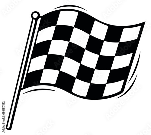Hand drawn line art illustration of a checkered flag depicting victory for racing events