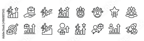 Set of Black and White Career Development Icons in Vector Format