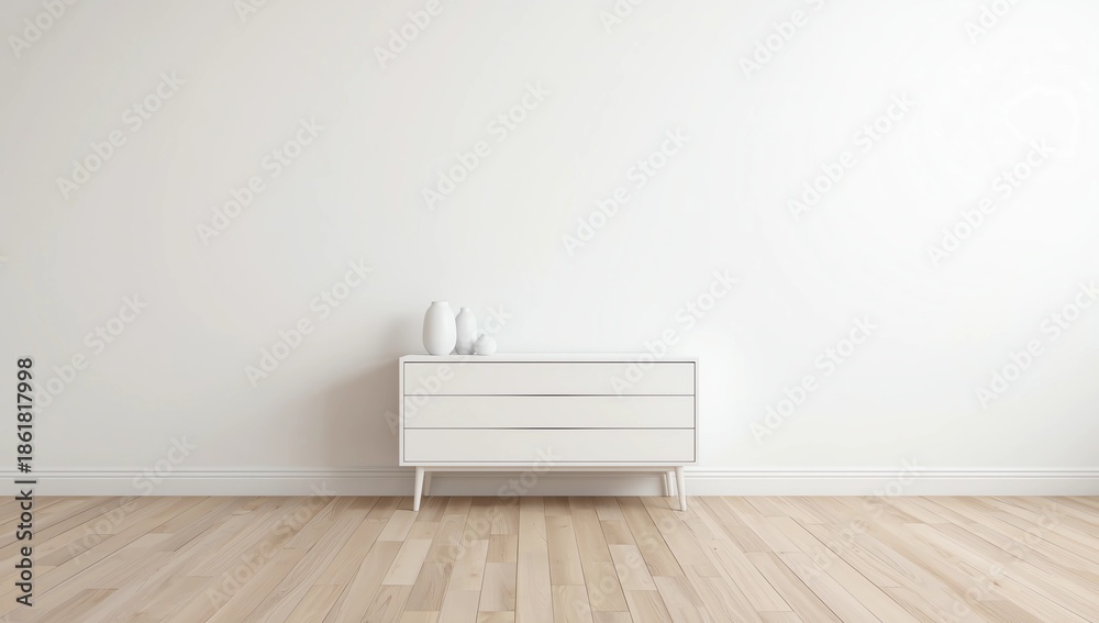 Fototapeta premium Interior with wooden dresser 3d rendering