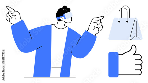 Virtual shopping concept. Virtual shopping with VR glasses for immersive retail experiences. Virtual shopping encourages digital transactions, e-commerce, and tech advancements. Perfect