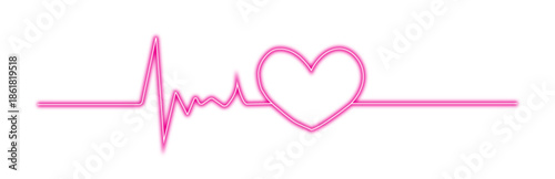 Dynamic pink neon electrocardiogram line forming a loving heart symbol, representing health, life, and passion, a vibrant medical vector graphic design element.