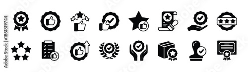 Set of Black Solid Icons for Quality and Approval rating