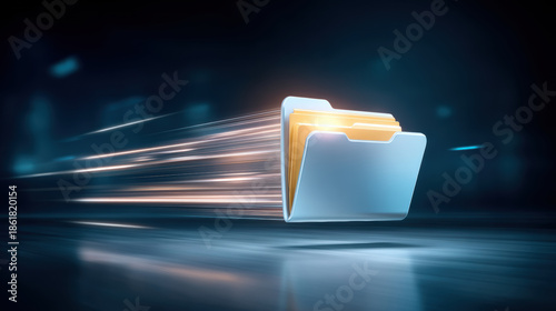 Fast moving digital folder showing rapid speed and efficient data transfer