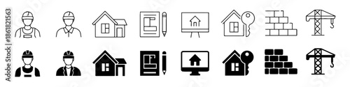 Set of builder icons on white background