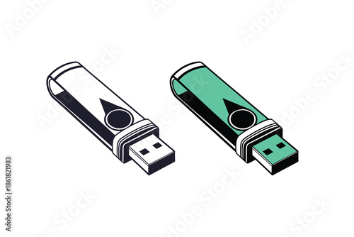 USB Pen Drive Silhouette Icon Vector Illustration Isolated on White Background