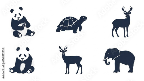 Collection of iconic animal silhouettes for conservation and wildlife themes