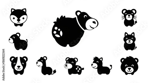 Cute cartoon animals bear dog cat raccoon bear cubs playful