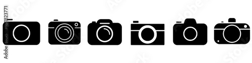 Set of camera black icons on white background in flat style