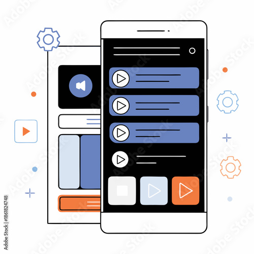 Mobile app interface with media controls