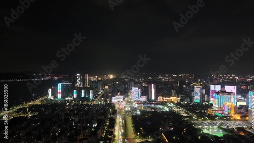 Wallpaper Mural Shantou City Night Aerial View with Neon Lights Torontodigital.ca