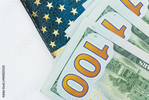 United States of American passport with cash. US Passport and Dollars, the US passport with dollar bills, Citizenship, nationality, traveling document, fees, currency, USA. High quality photo