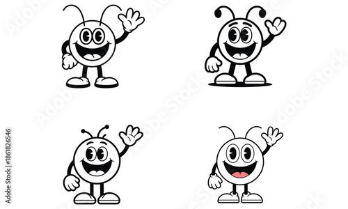 Funny bug mascot character set, smiling insect cartoon icons
