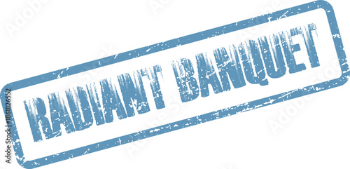 Radiant Banquet textured blue rectangular grunge stamp impression for event promotion