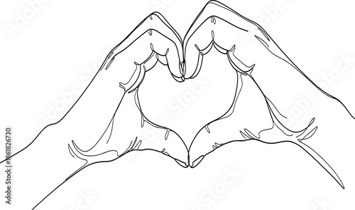 Continuous line drawing of hands forming heart shape symbolizing love connection care romance relationship minimal art illustration design