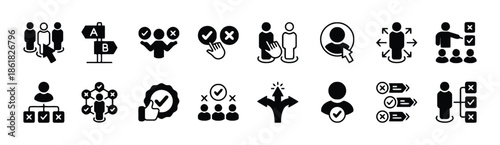 Set of Choice and Decision Making Icons in Black Color Isolated on White Background Exactly Two Hundred Characters Long For Microstock Agencies Around The Globe