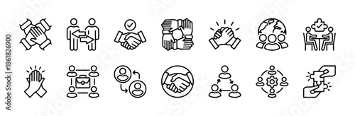 Set of Collaboration Icons such as Business Agreement Partnership and Teamwork in Line Style Vector