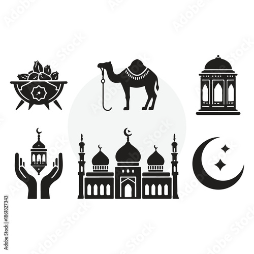 Eid icons in different style in vector