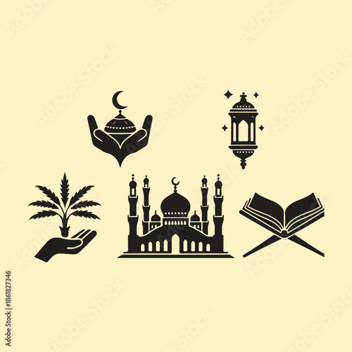 Eid icons in different style in vector
