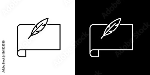 Icon illustration featuring a vintage quill and rolled parchment, symbolizing storytelling, academic pursuits, and the art of written expression