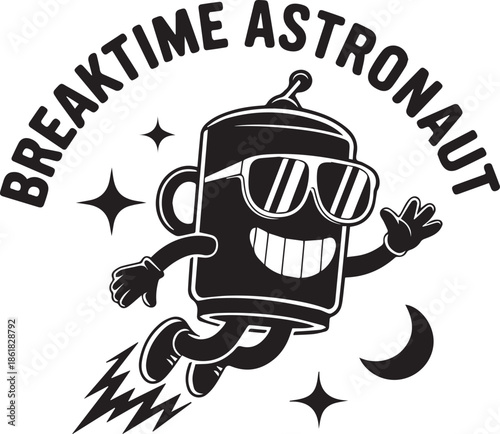 Breaktime astronaut office coffee mug retro cartoon mascot in space