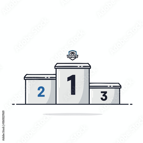 An esports podium illustration showing first, second, and third place
