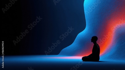 Digital meditation experience featuring animated brainwaves in tranquil space