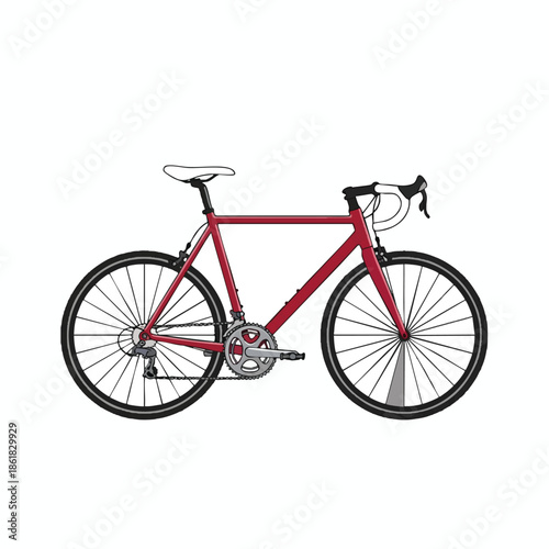A sleek red road bicycle illustration, depicted in profile, white background