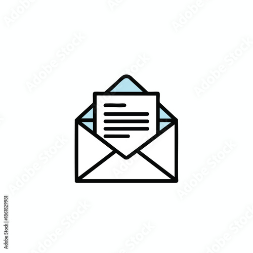 A stylized icon of an open envelope, with a letter containing horizontal lines