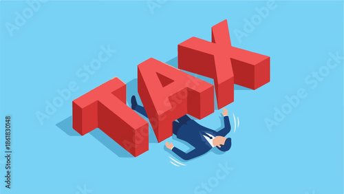 Businessman overwhelmed by the heavy burden of taxes, financial stress concept