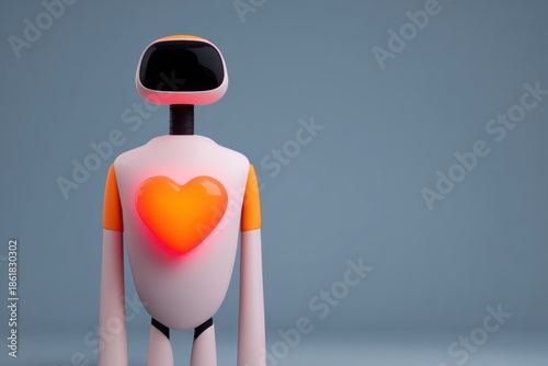 Humanoid ai holding glowing heart digital art futuristic emotional close-up view