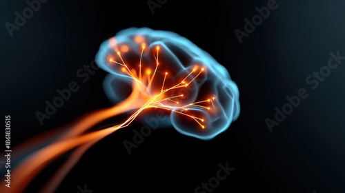 Ai circuit brain glowing with data code in a futuristic environment