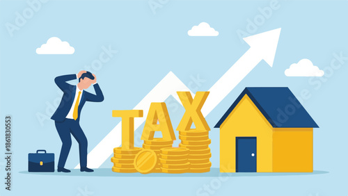 Businessman stressed by rising property taxes and financial burden