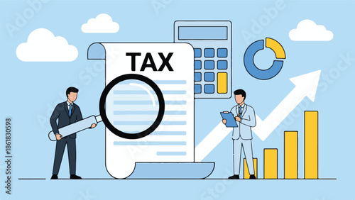 Financial analysis and tax preparation concept with businessmen