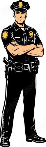 Police Officer in Uniform Standing Confidently crossed hands isolated Vector Illustration
