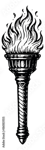 Hand drawn illustration of a burning torch depicting a bright flame for historical and symbolic designs