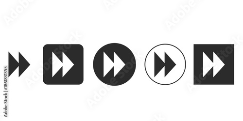 Fast forward vector icon set for media player controls and skipping tracks | Next track button symbol in different shapes circle square solid outline | High-speed playback interface sign 