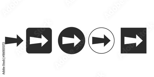 Right arrow button icon set for web navigation and UI design | Vector pack of next and forward directional symbols in various shapes | Black and white solid arrow sign entry point graphic element
