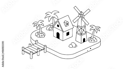 Charming island getaway with house and windmill