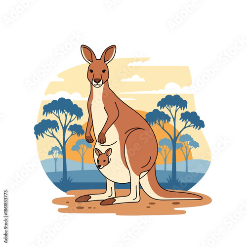 Mother kangaroo with joey in pouch.