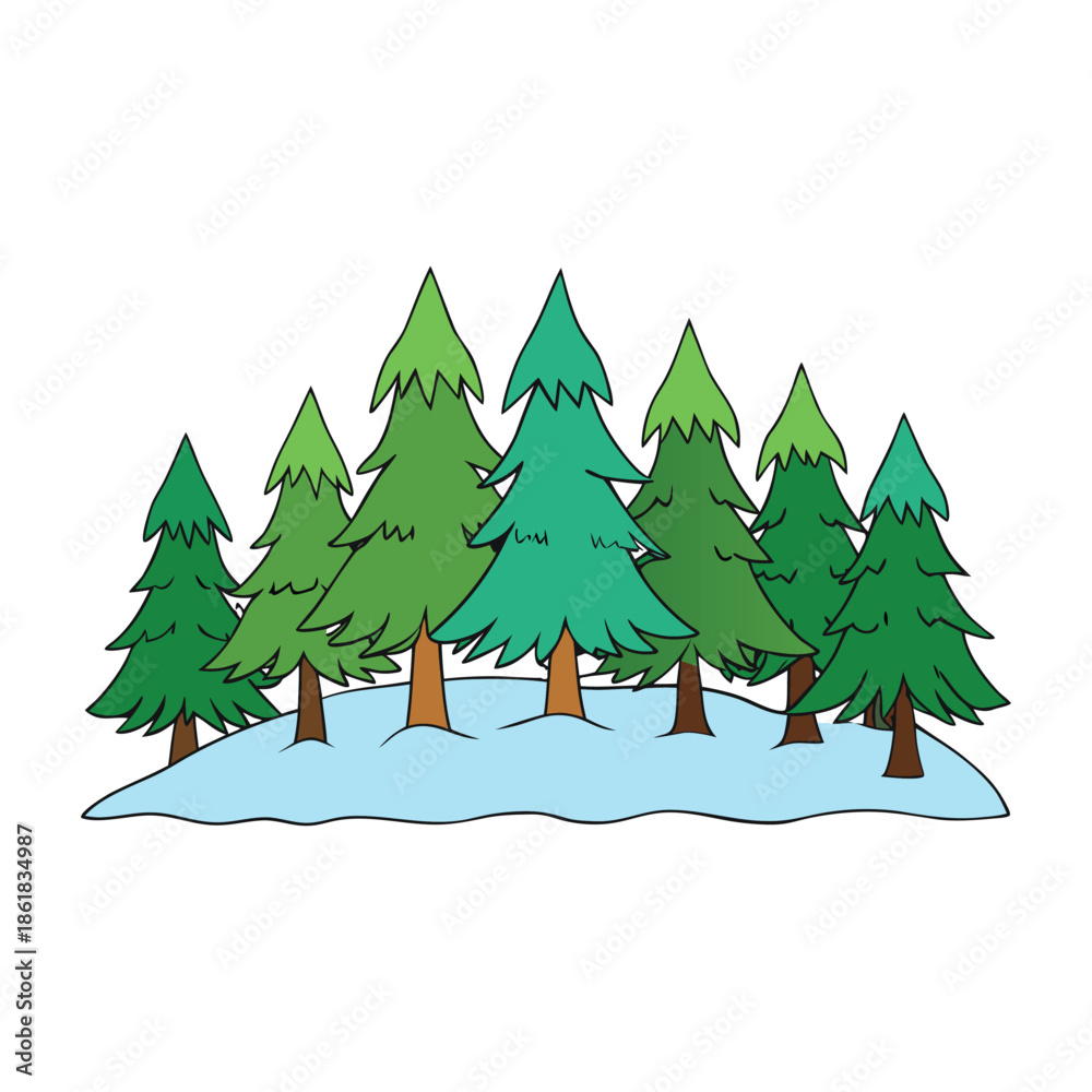 Obraz premium Silent winter forest with tall bare trees, frosted branches, and soft snow blanketing the ground, creating a calm, misty scene filled with cold air and peaceful beauty.
