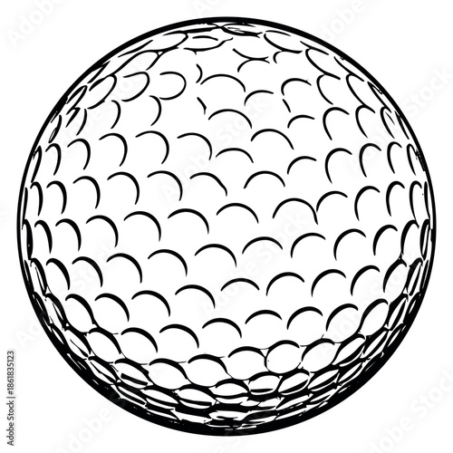 Hand drawn line art illustration of a golf ball depicting its dimpled surface for sports and recreation design