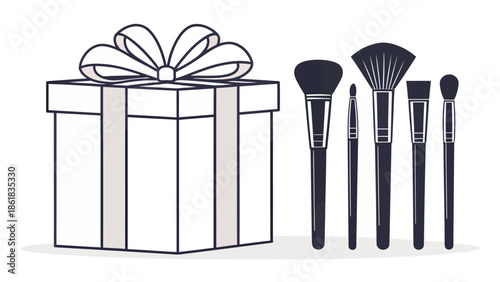 Gift box with makeup brushes for beauty and cosmetics