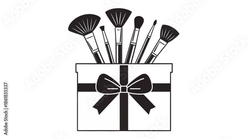 Gift box with elegant makeup brushes for beauty and cosmetics