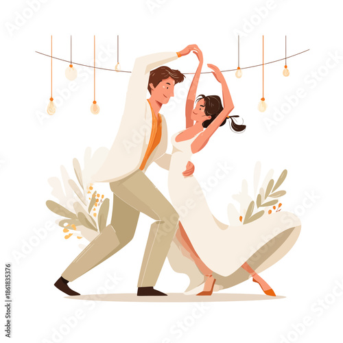 A couple dancing in a joyful and romantic celebration